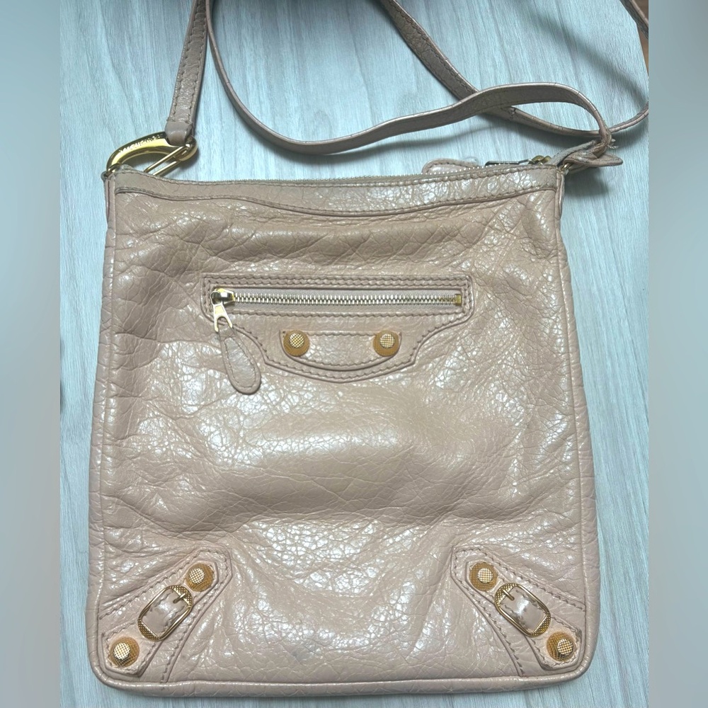 Authentic BALENCIAGA Lambskin Leather Flat Crossbody